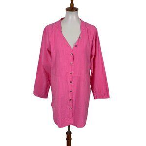 Hibluco‎ Women’s Button Down Top Large Pink Long Sleeve